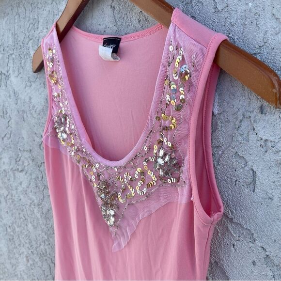 VNTG Y2K Bubblegum Pink Top SZ SM Sequin Rhinestones - Coquette Fairy Festival - Picture 2 of 7